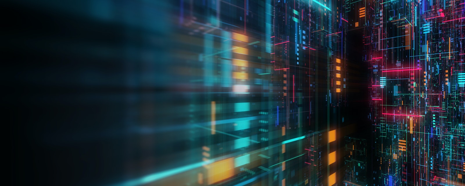 abstract circuitry with digital grid background, Data deep learning computer machine. AI artificial intelligence and ML machine learning concept. 3D render