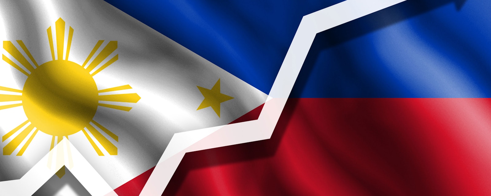 White arrow pointing up against the background of the flag of Philippines
