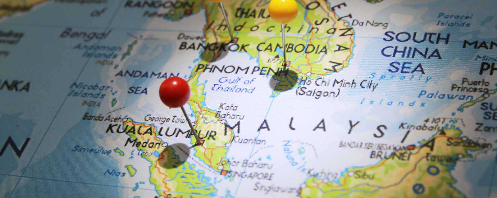 Southeast Asia map with pins