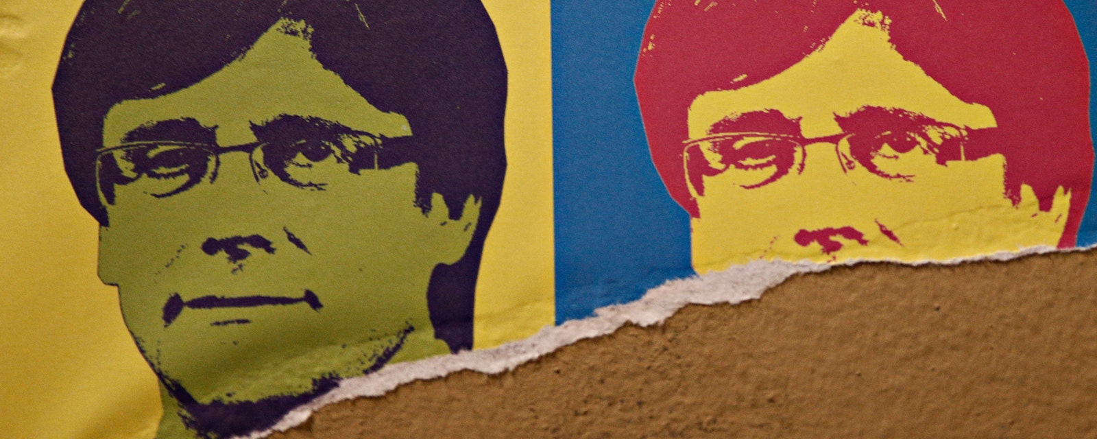 Poster of Catalonia's former president Carles Puigdemont in Barcelona