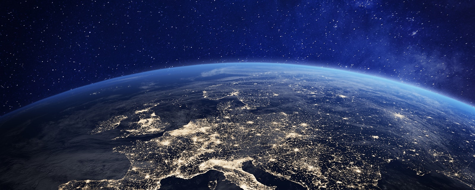 Europe,At,Night,Viewed,From,Space,With,City,Lights,Showing
