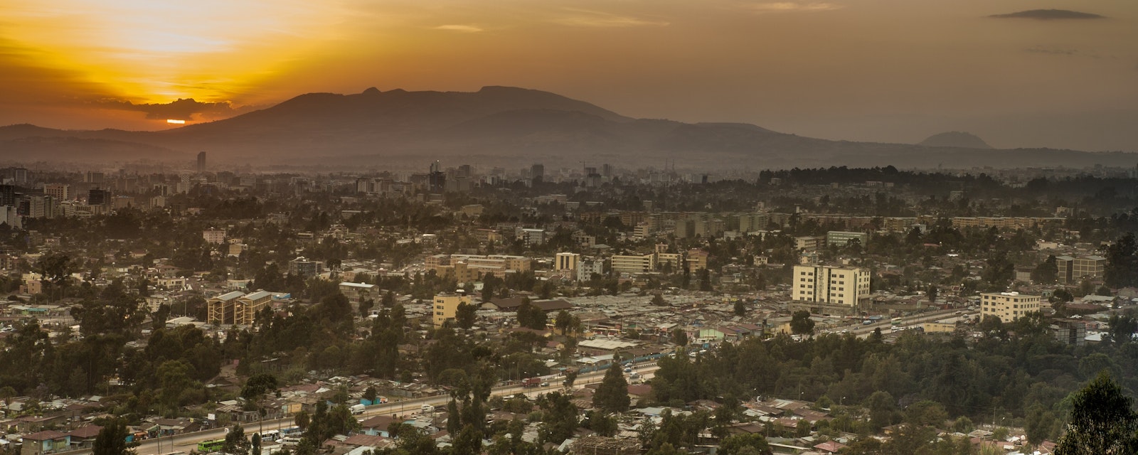 Aerial,View,Of,The,City,Of,Addis,Ababa,During,Sunset