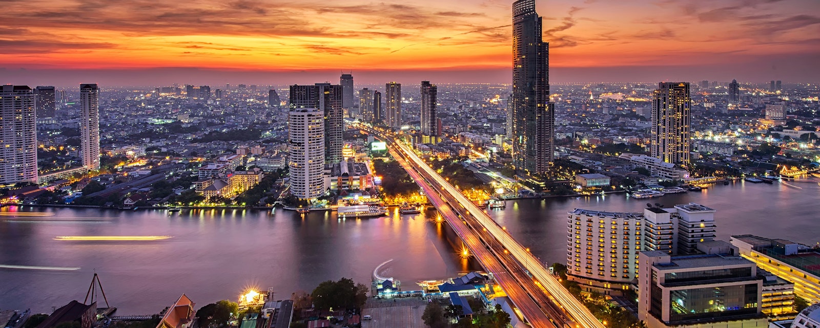 Bangkok,City,At,Sunset,(taksin,Bridge)