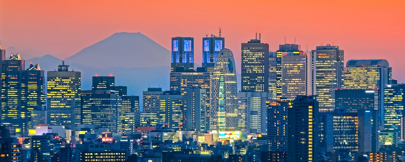 Tokyo,,Shinjuku,Building,Cityscape,And,Mt.,Fuji,At,Behind.