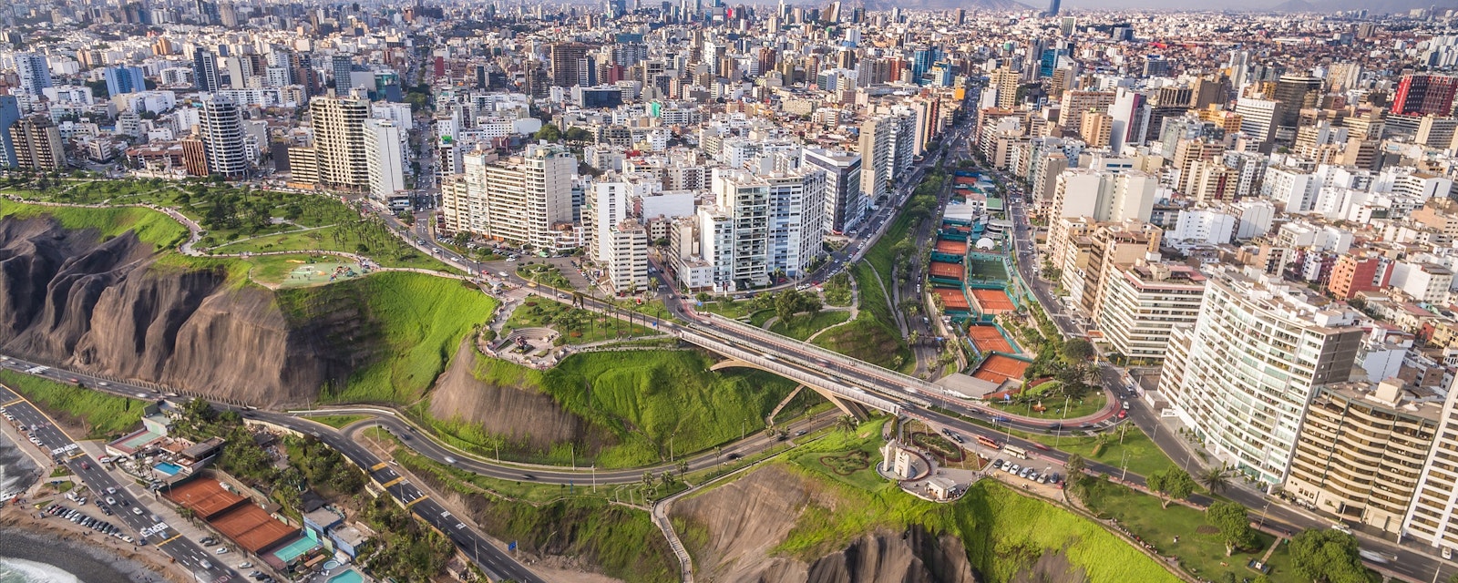 Panoramic,Aerial,View,Of,Miraflores,Town,And,Lima,City,At