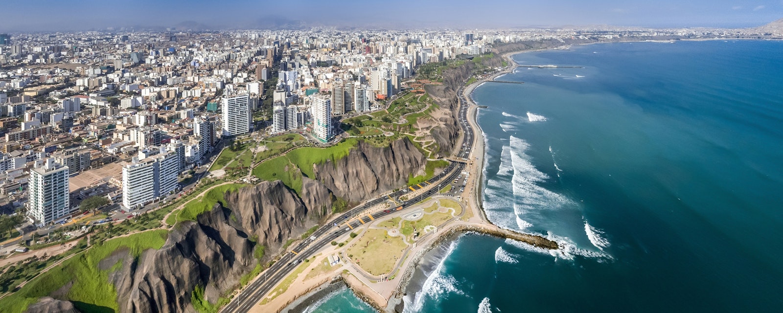 Lima,,Peru:,Aerial,View,Of,Miraflores,Town,,Cliff,And,The