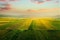 Aerial,Of,Beautiful,Sunset,Over,Agricultural,Fields.