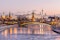 Illuminated,Moscow,Kremlin,And,Moscow,River,In,Winter,Morning.,Pinkish