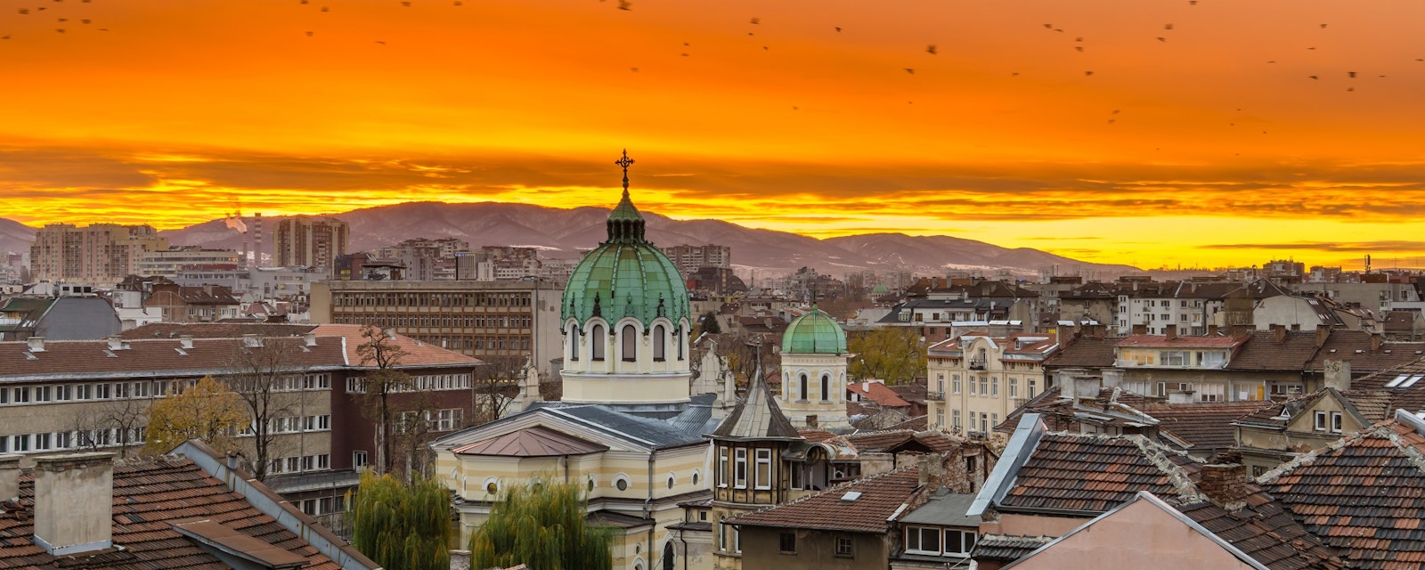 Sofia,Bulgaria,Beautiful,Sunset,Over,Temple,St.,St.,Cyril,And