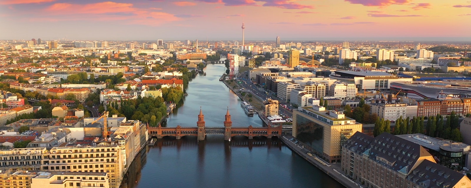 Berlin,Brandenburg,Skyline,Aerial,View,Birds,View,,Belrin,River,Bridge