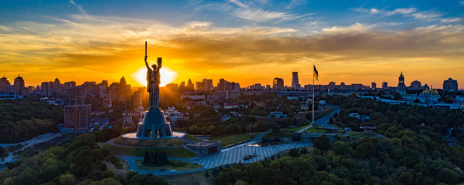 Aerial,View,To,The,Motherland,Statue,In,The,Kiev,While